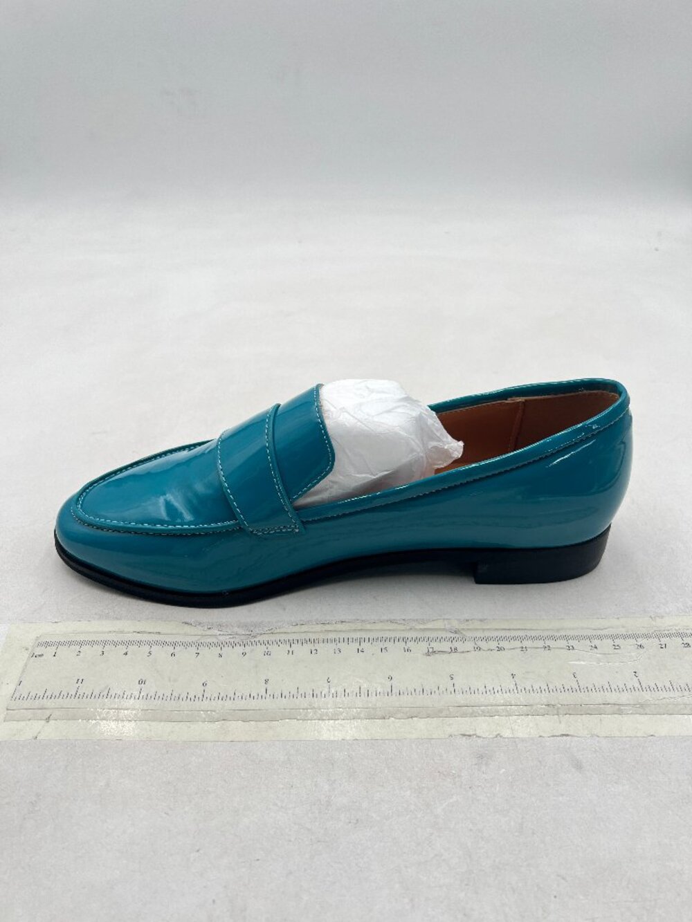 YDN Blue Closed Toe Loafer Block Low Heel Slip On Pumps with Wide Strap Decor